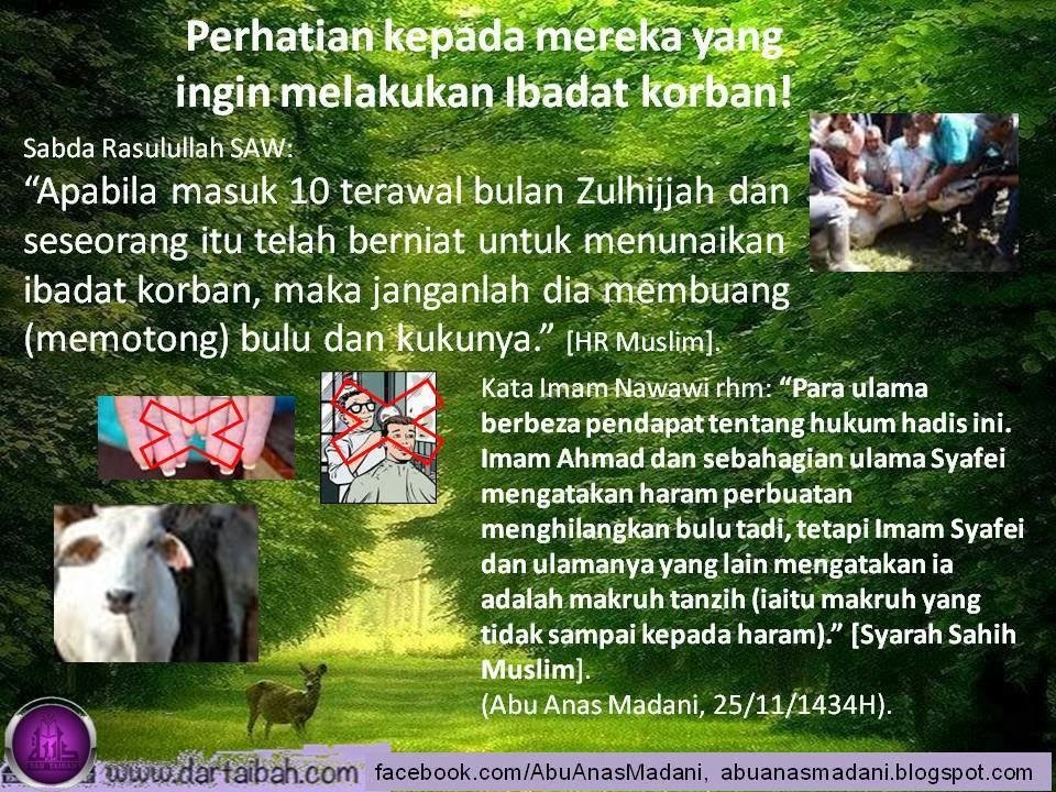 Poster peringatan bagi yang ingin berkorban supaya tidak memotong rambut dan kuku apabila masuk sepuluh hari awal Zulhijjah, dengan hadis riwayat Muslim