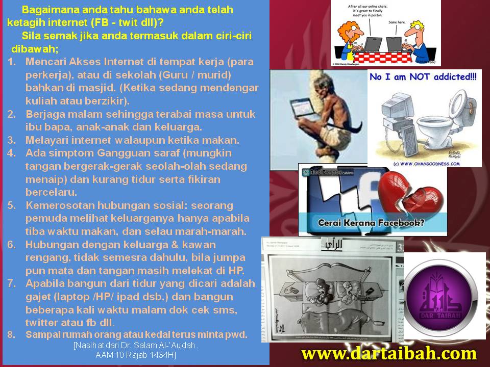 Poster Dar Taibah: lapan ciri ketagihan internet seperti berjaga malam, melayari internet ketika makan dan hubungan keluarga yang renggang